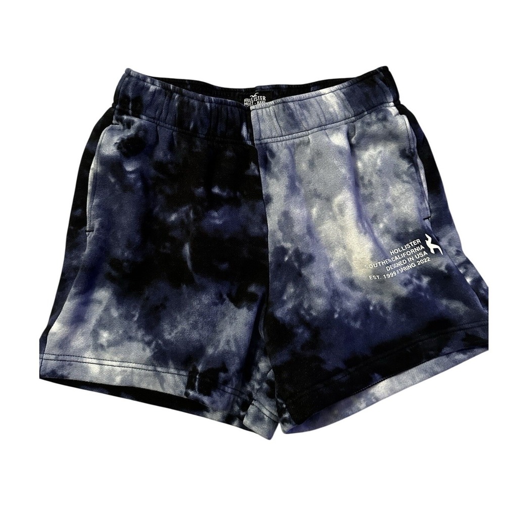 Hollister Tie Dye Sweat Shorts XS Blue Black Logo Lounge Athletic 4in Inseam Y2K